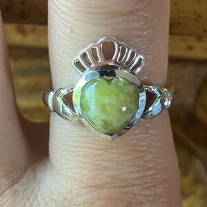 Natural Connemara Marble Sterling Silver Claddagh Ring Size 9